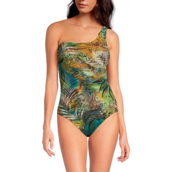 NWT Amoressa By Miraclesuit Cameroon One Shoulder One Piece Swimsuit Size 8 - Picture 1 of 12